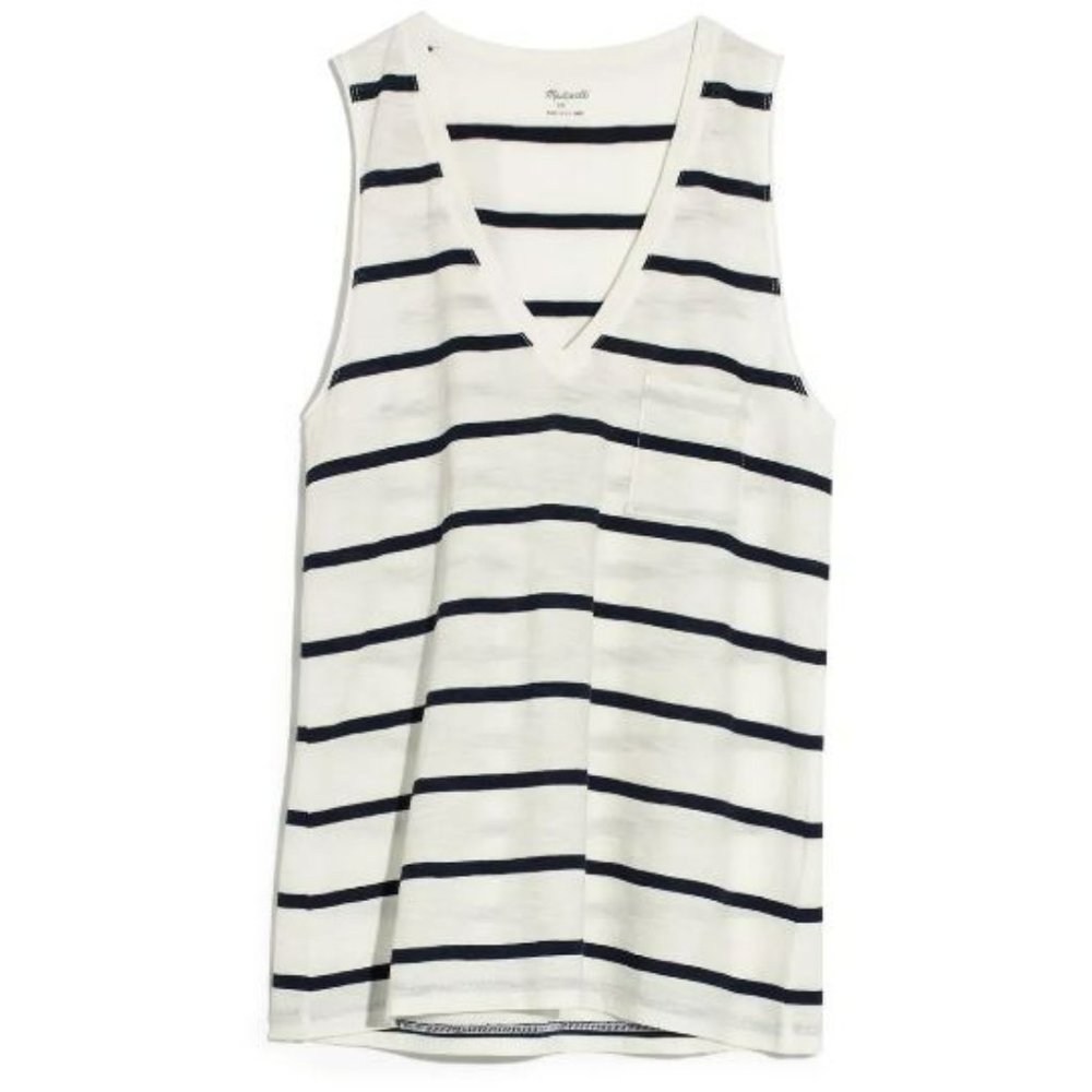 Madewell Whisper Cotton V-Neck Pocket Tank in Creston Stripe - Picture 5 of 5